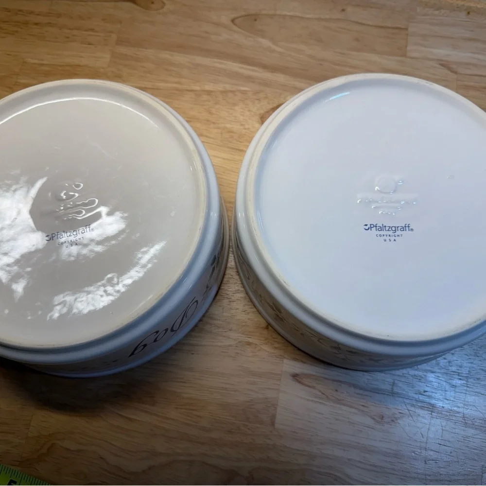 Pfaltzgraff White Dog Bowls with Green Floral Accents
